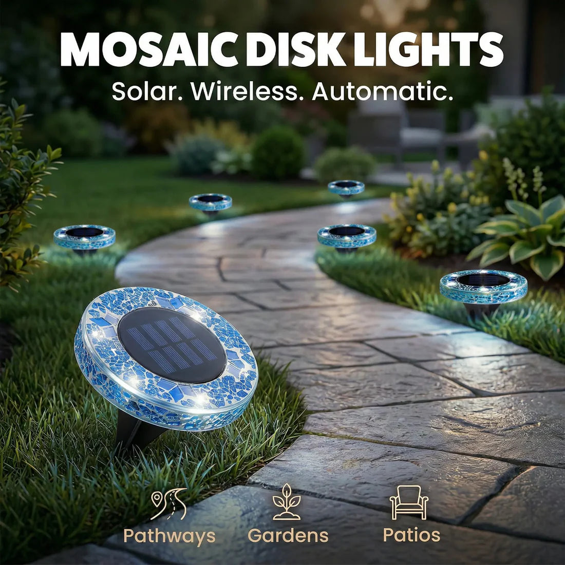 4 Pack Solar Outdoor Mosaic Disk Lights