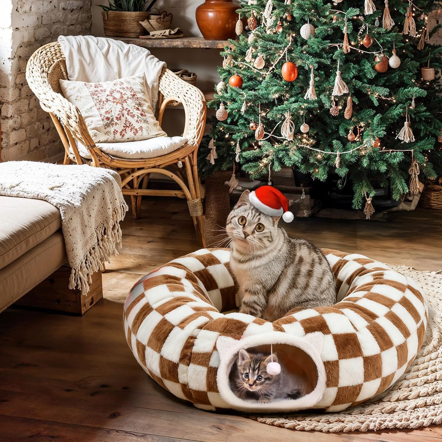 Cat Tunnel Christmas Tree Skirt - Cat Nest and Christmas Decoration 2-in-1