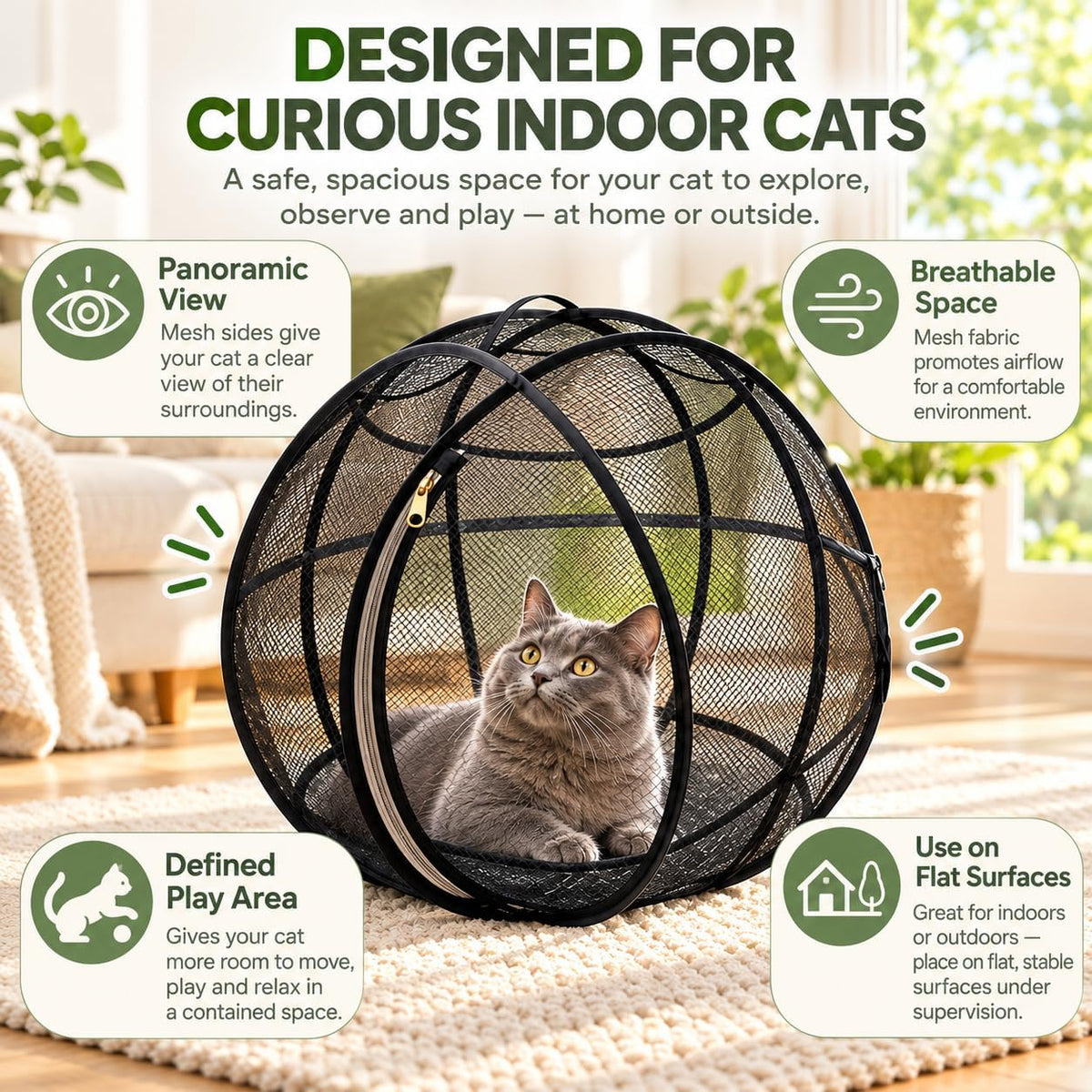 Rolling 360° Panoramic Cat Playpen, Cat Hamster Ball for Outside