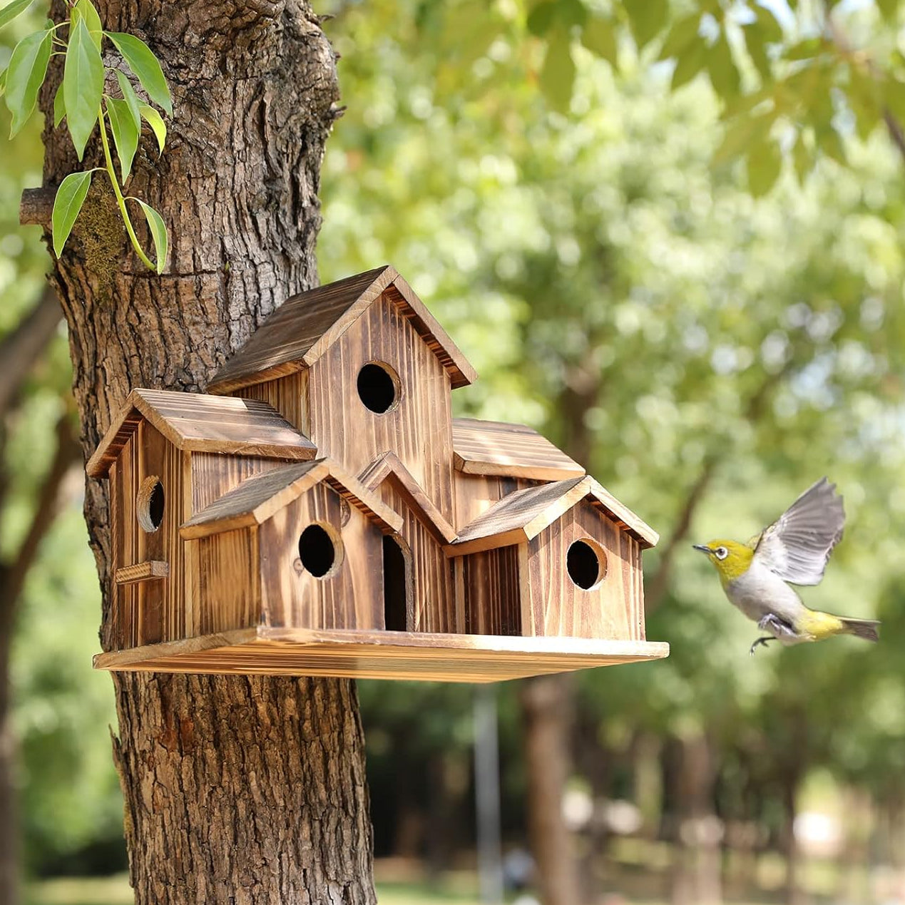 Handcrafted Wooden Bird Houses With 6 Holes