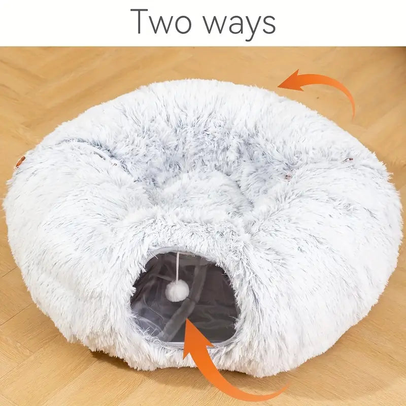 Donut Tunnel Bed Foldable Cat Plush Toy for Indoor Cats