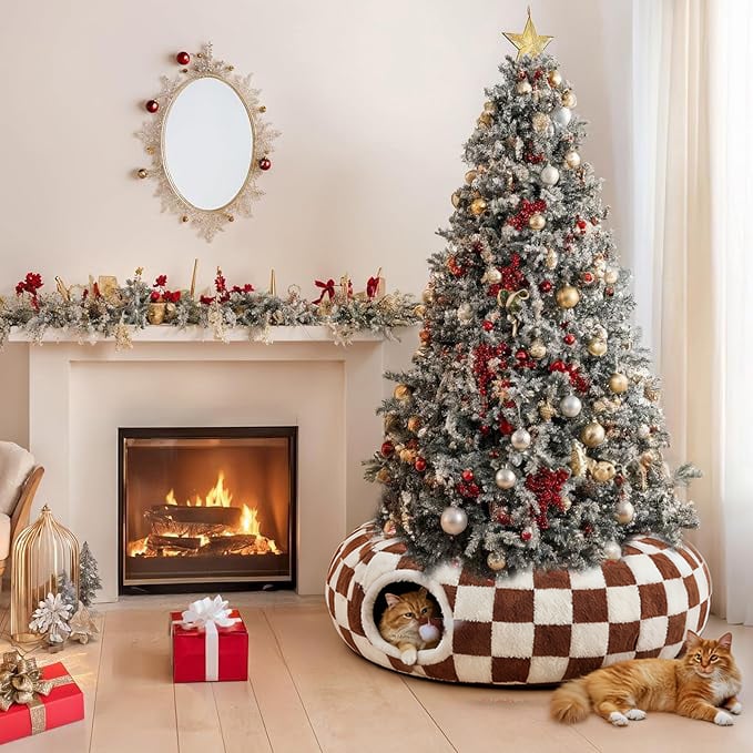 Cat Tunnel Christmas Tree Skirt - Cat Nest and Christmas Decoration 2-in-1