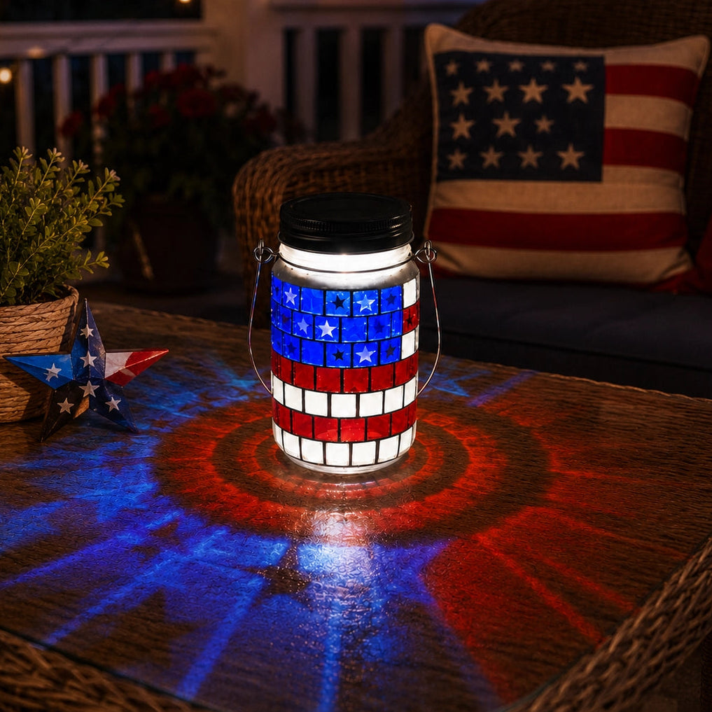 4th of July Solar Patriotic Mason Jar Lantern