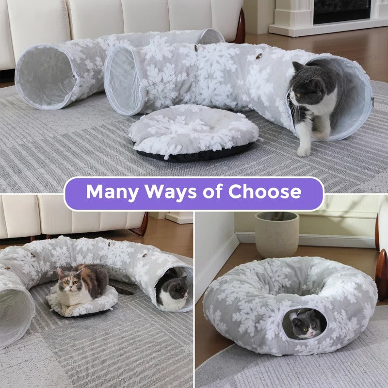 Donut Tunnel Bed Foldable Cat Plush Toy for Indoor Cats