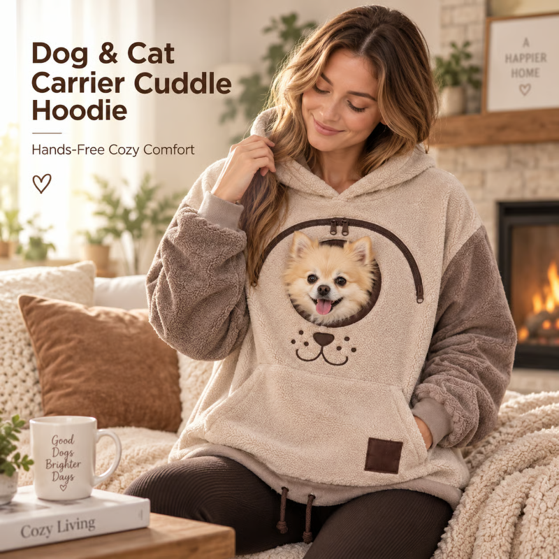 Premium Oversized Wearable Fleece Hoodie with Built-In Front Pet Carrier Pouch
