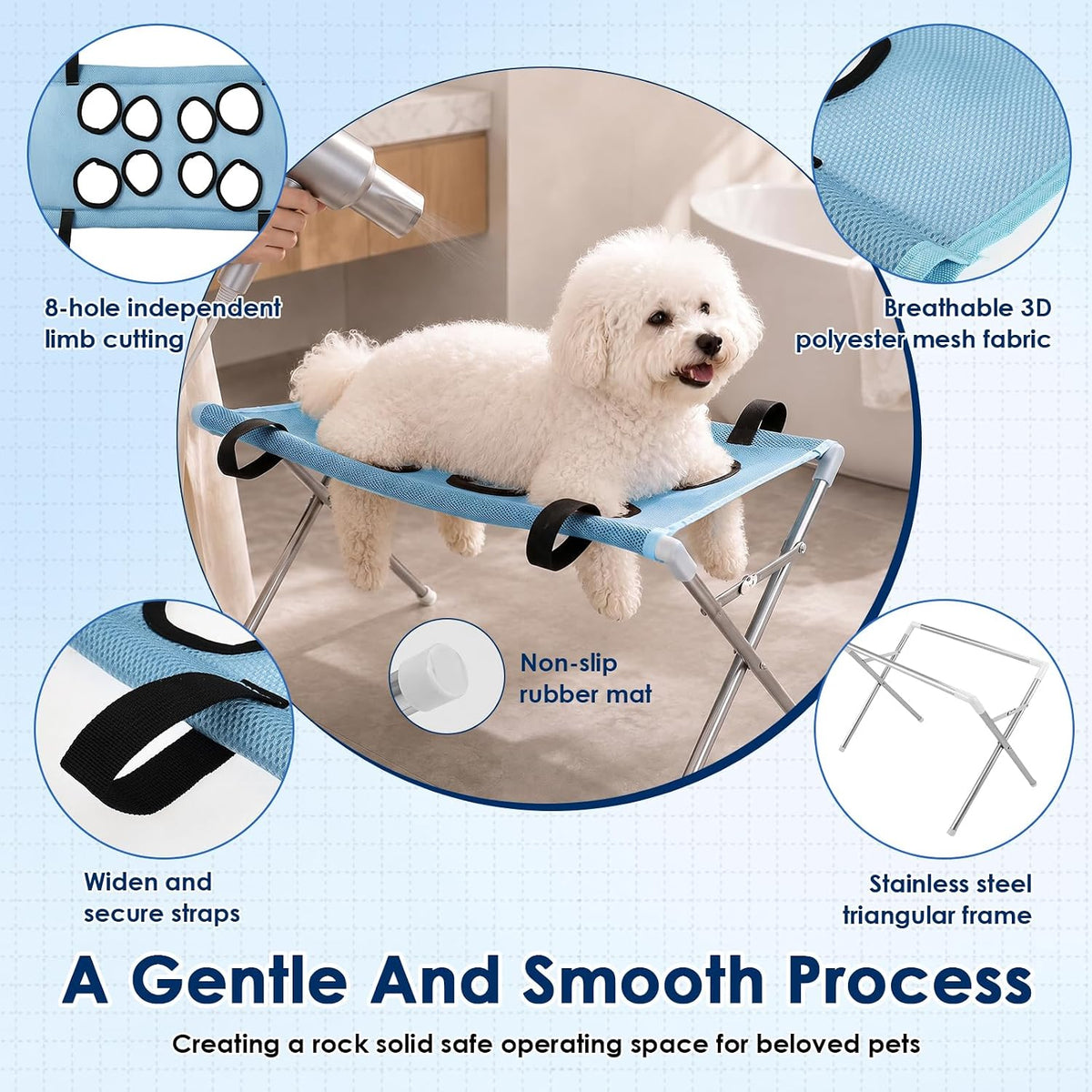 Pet Grooming Hammock with Adjustable Straps for Trimming Bathing Brushing