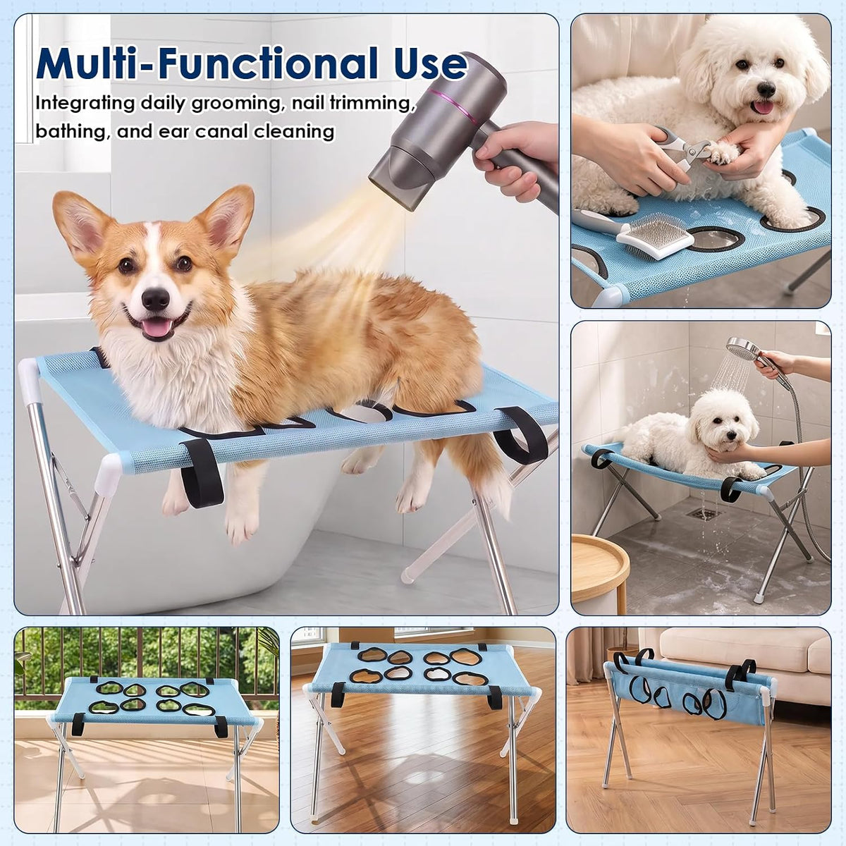 Pet Grooming Hammock with Adjustable Straps for Trimming Bathing Brushing