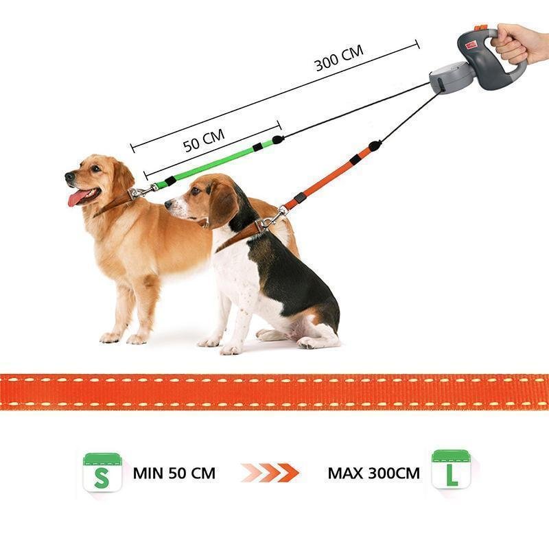 Double TangleFree Dog Leash with Light, Waste Bag Holder & 360° Swivel for Two Dogs