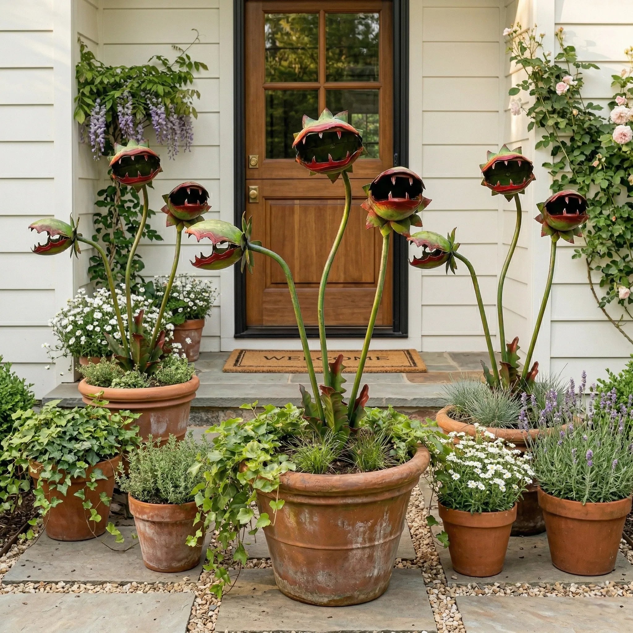 Whimsical Metal Carnivorous Plant Garden Stake