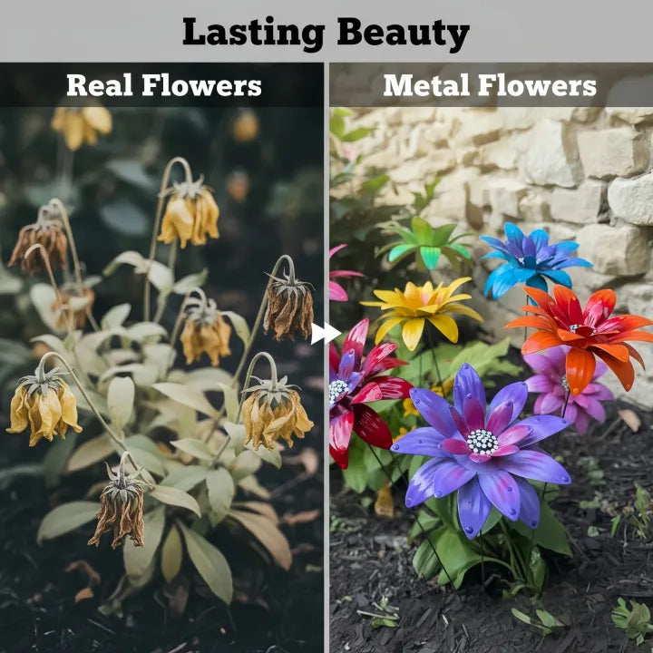 Handmade Colorful Metal Flowers Garden Stakes