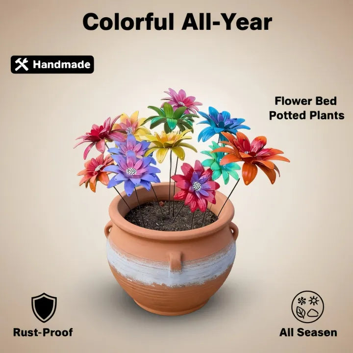 Handmade Colorful Metal Flowers Garden Stakes