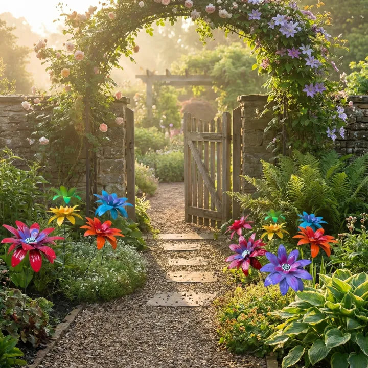 Handmade Colorful Metal Flowers Garden Stakes