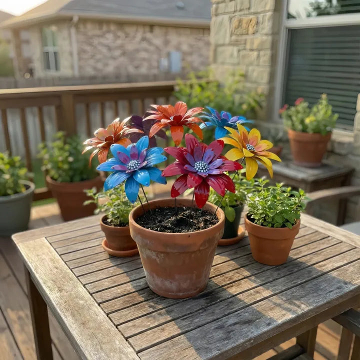 Handmade Colorful Metal Flowers Garden Stakes