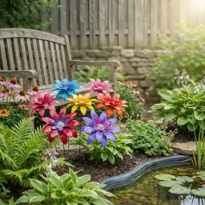 Handmade Colorful Metal Flowers Garden Stakes