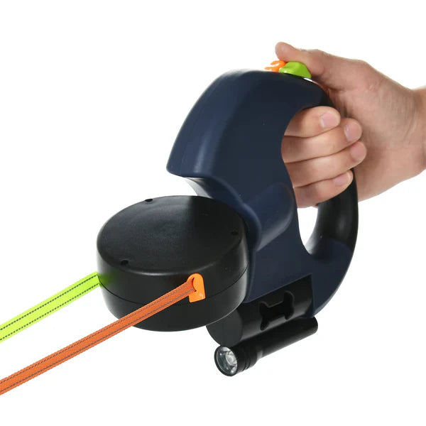 Double TangleFree Dog Leash with Light, Waste Bag Holder & 360° Swivel for Two Dogs