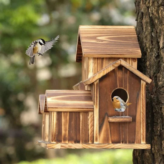 Handcrafted Wooden Bird Houses With 6 Holes