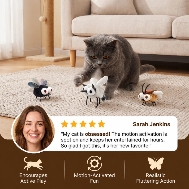 Discover an interactive cat toy that playfully supports your cat’s natural hunting instinct. The motion-activated flying insect toy provides varied play moments and encourages your cat to watch, jump and explore. The detailed insect design makes this toy an exciting companion for curious cats.