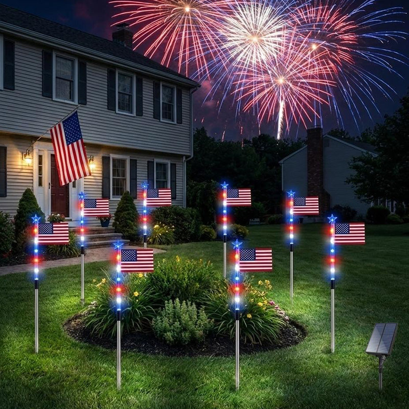 8 in 1 Solar American Flag Garden Stakes