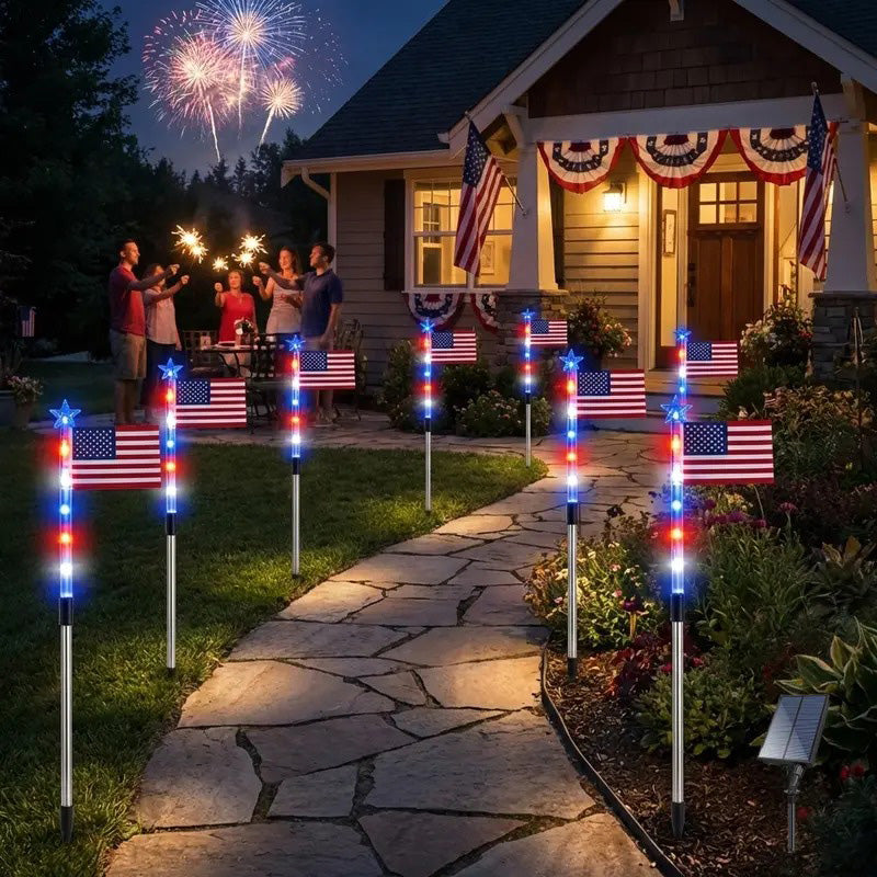 8 in 1 Solar American Flag Garden Stakes