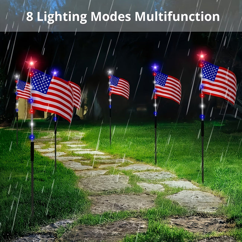 8 in 1 Solar American Flag Garden Stakes