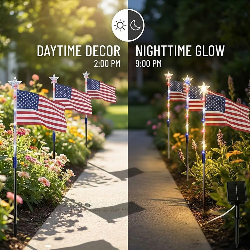8 in 1 Solar American Flag Garden Stakes