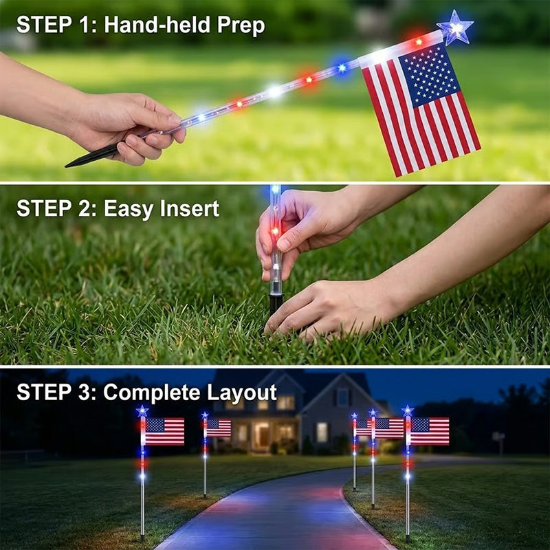 8 in 1 Solar American Flag Garden Stakes