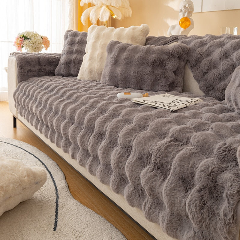 Cosy Plush Solid Colour Non-slip Sofa Cover for Dogs