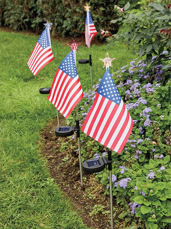 Set of 4 American Flag Solar Garden Stake