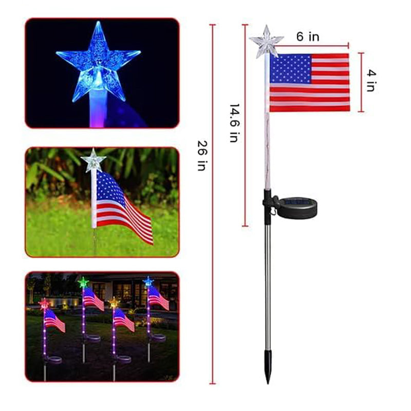 Set of 4 American Flag Solar Garden Stake