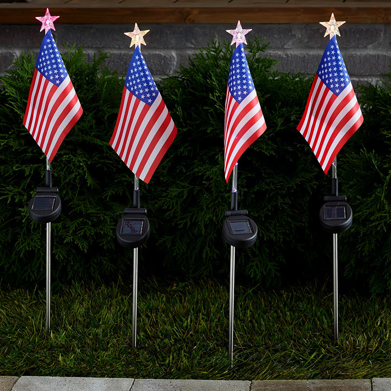 Set of 4 American Flag Solar Garden Stake
