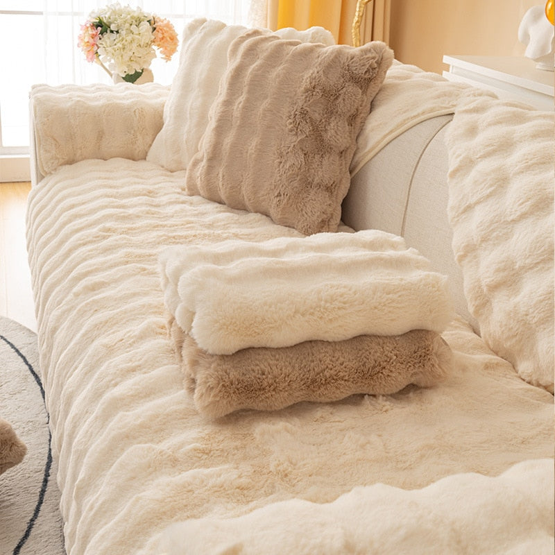 Cosy Plush Solid Colour Non-slip Sofa Cover for Dogs