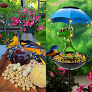 Solar-Powered LED Animal Umbrella Light with Bird Feeder