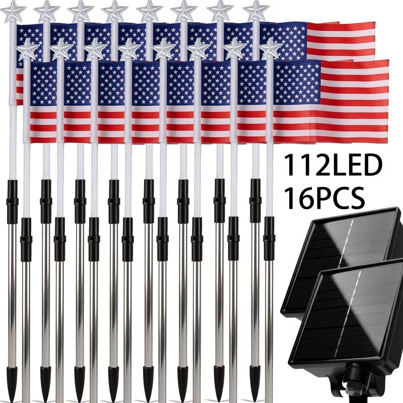 16 Pack American Flag Solar Lights Outdoor