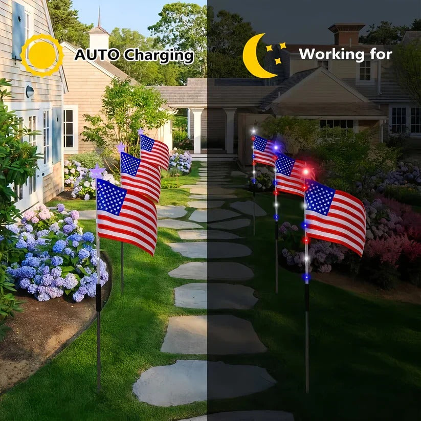 16 Pack American Flag Solar Lights Outdoor