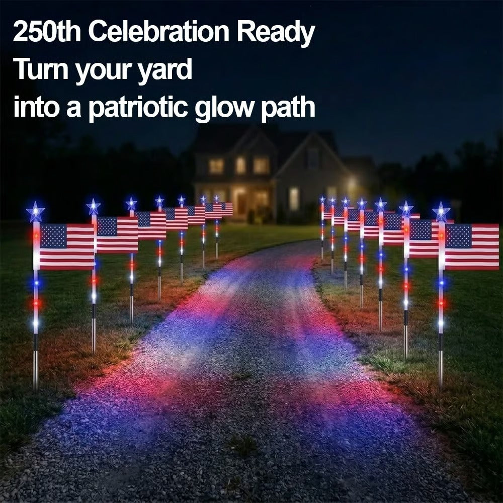 8 in 1 Solar American Flag Garden Stakes