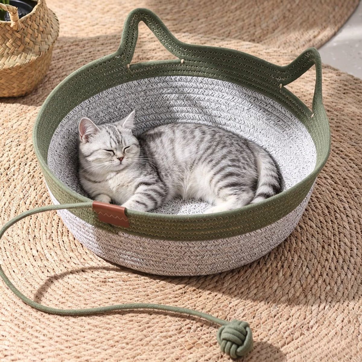 Round Breathable All-Season Cotton Rope Cat Bed Basket