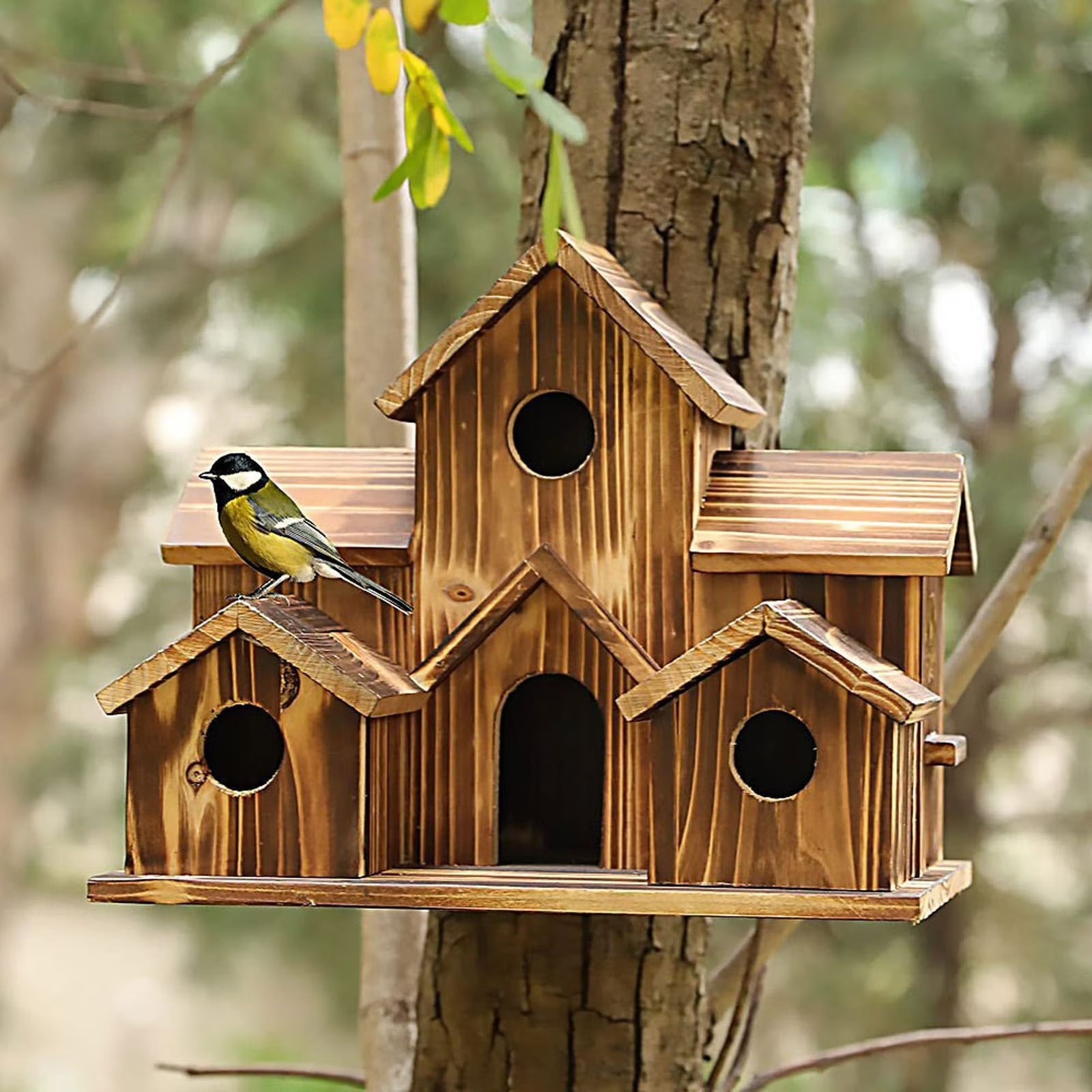 Handcrafted Wooden Bird Houses With 6 Holes