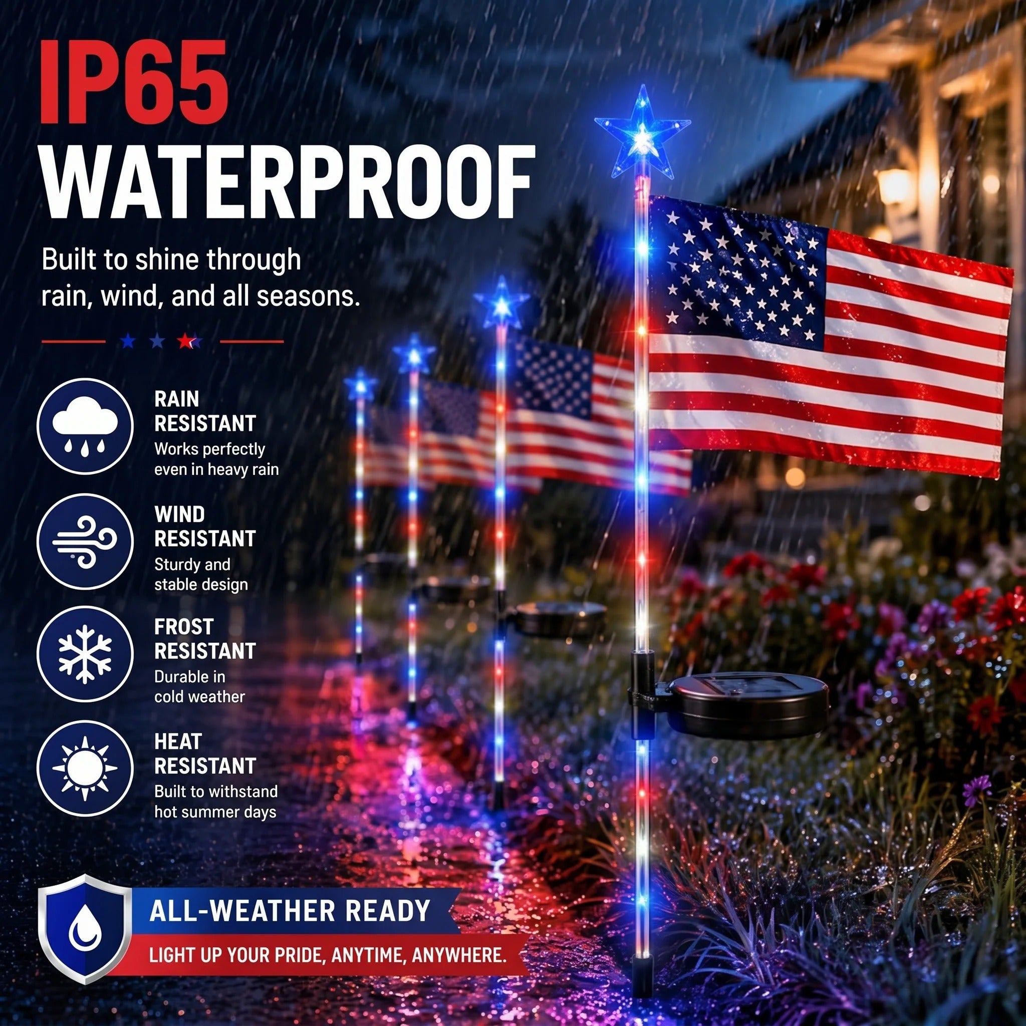 16 Pack American Flag Solar Lights Outdoor