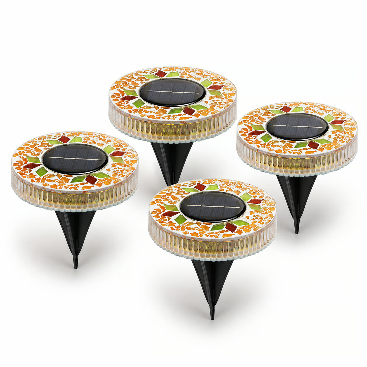 4 Pack Solar Outdoor Mosaic Disk Lights