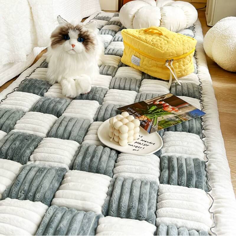 Large Plaid Square Fuzzy Pet Dog Mat Bed Couch Cover