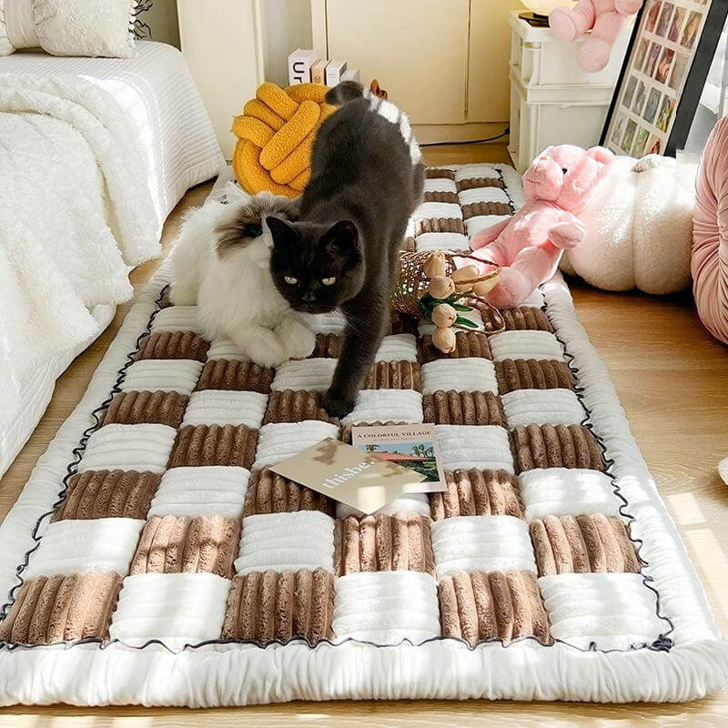 Large Plaid Square Fuzzy Pet Dog Mat Bed Couch Cover