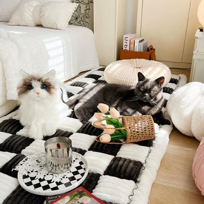 Large Plaid Square Fuzzy Pet Dog Mat Bed Couch Cover