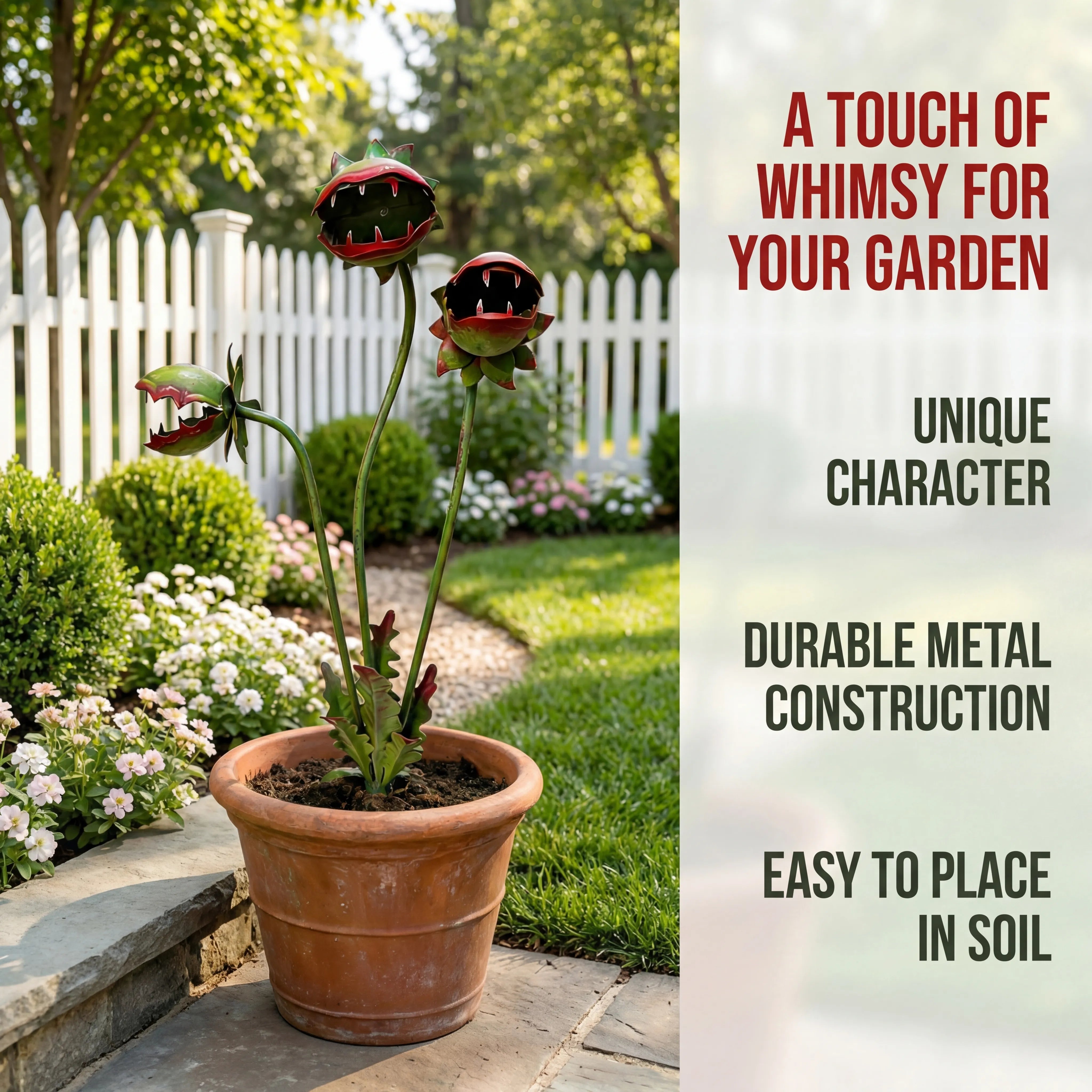 Whimsical Metal Carnivorous Plant Garden Stake