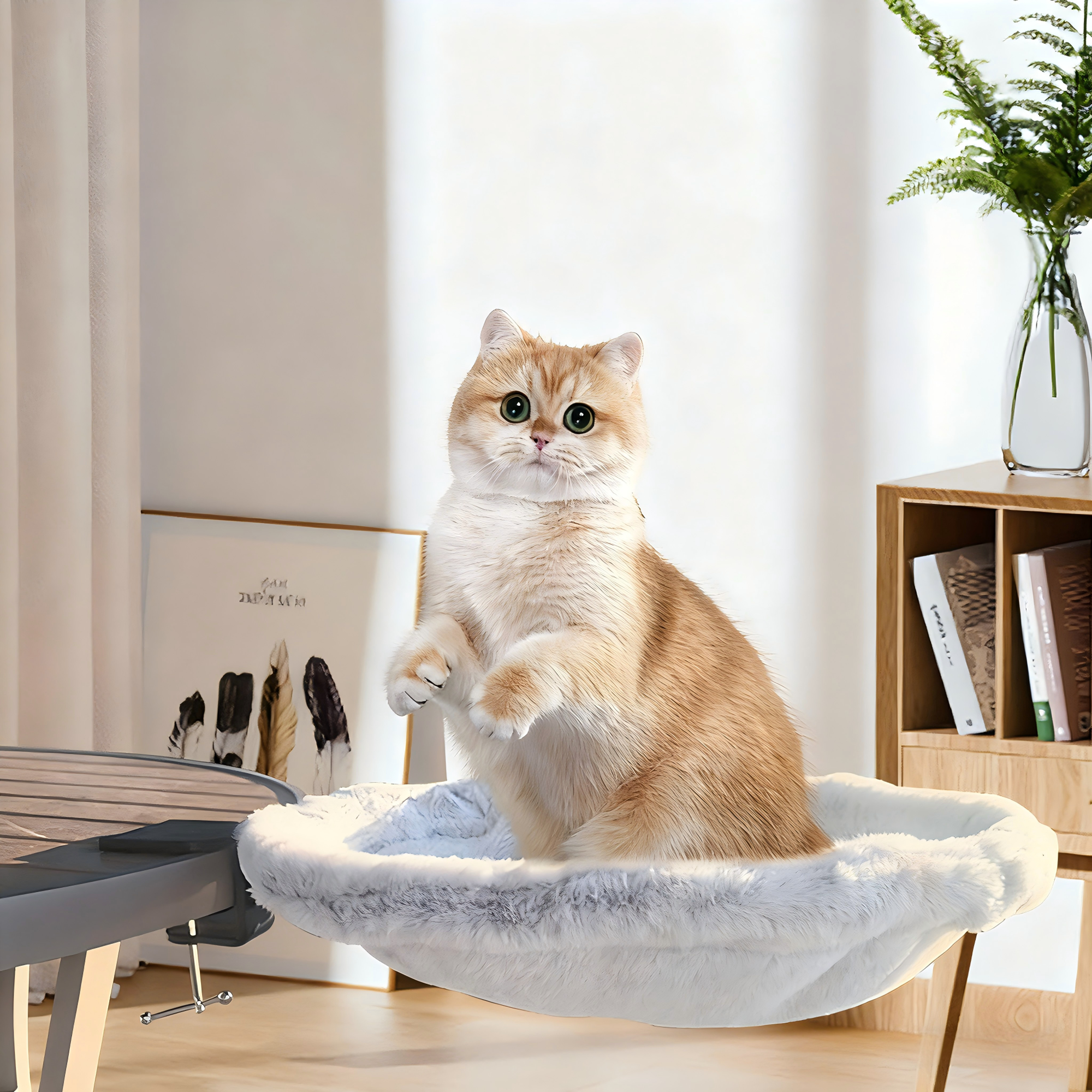 Keep Your Cat Close Desk-Mounted Hammock Cat Bed with Removable Washable Cover