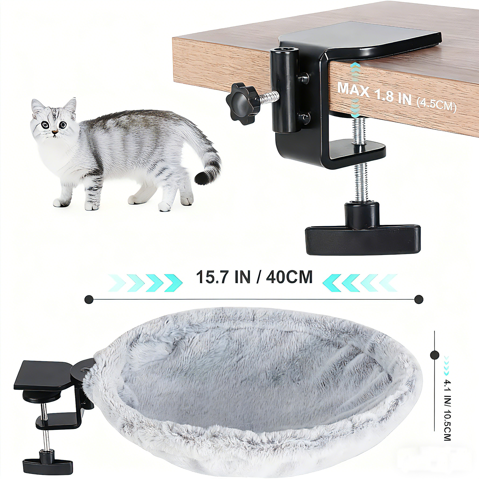 Keep Your Cat Close Desk-Mounted Hammock Cat Bed with Removable Washable Cover