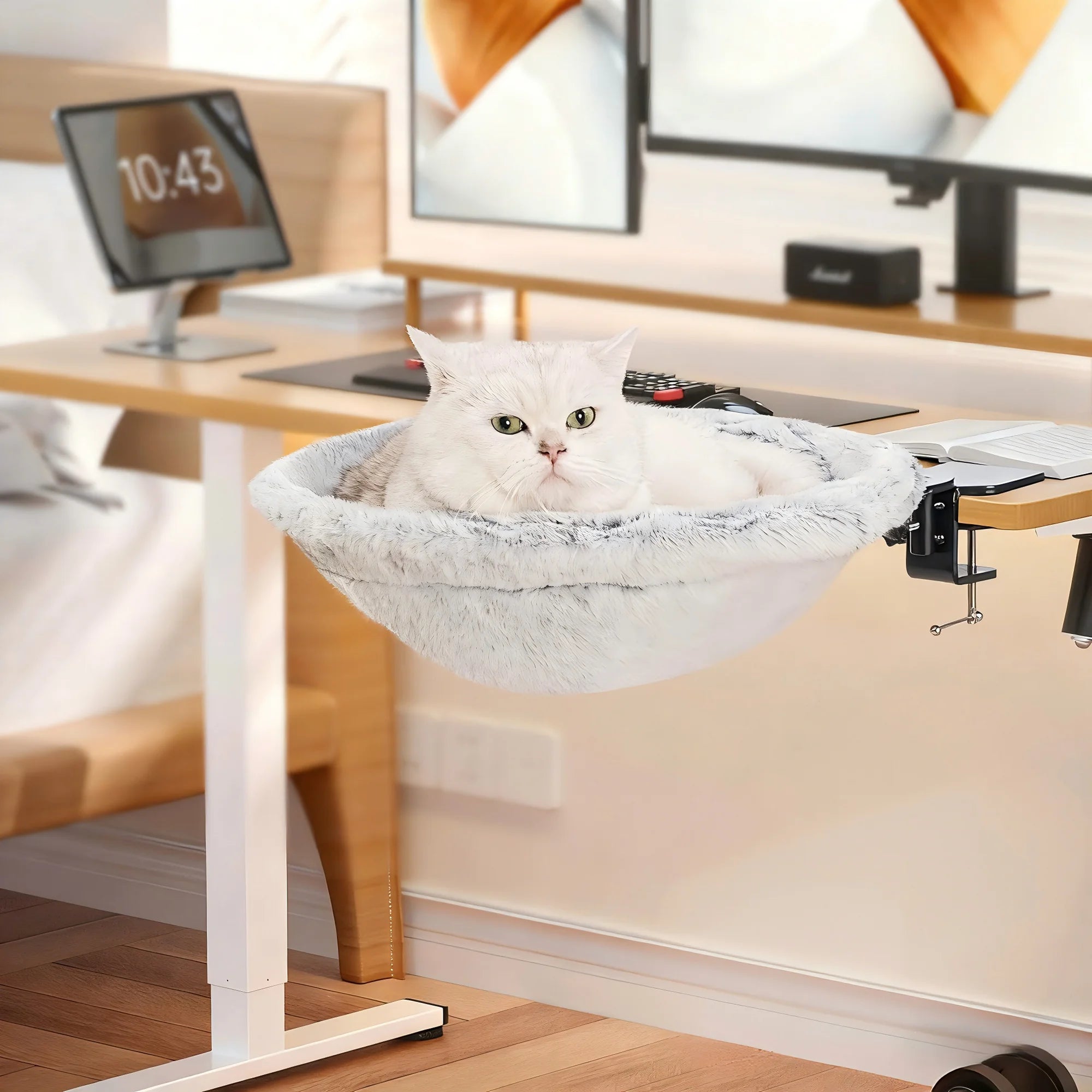 Keep Your Cat Close Desk-Mounted Hammock Cat Bed with Removable Washable Cover
