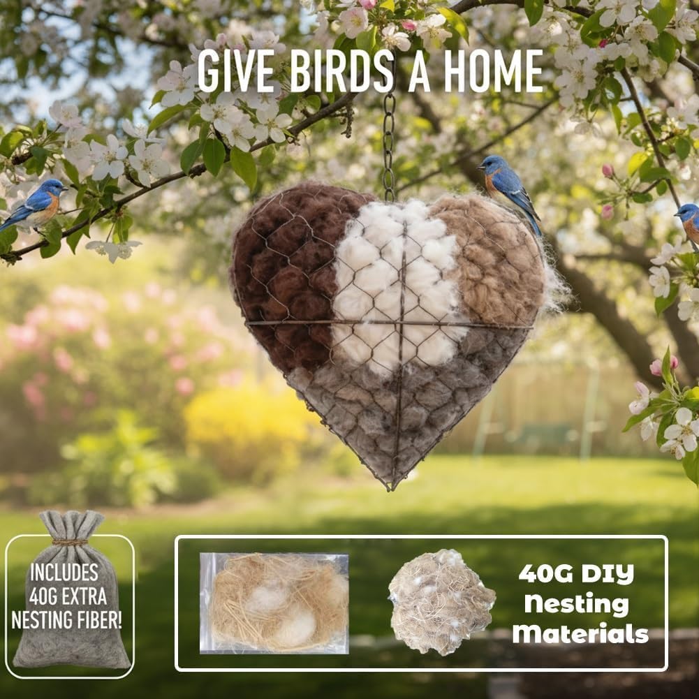 2 Pack Alpaca Fiber Bird Nesting Heart