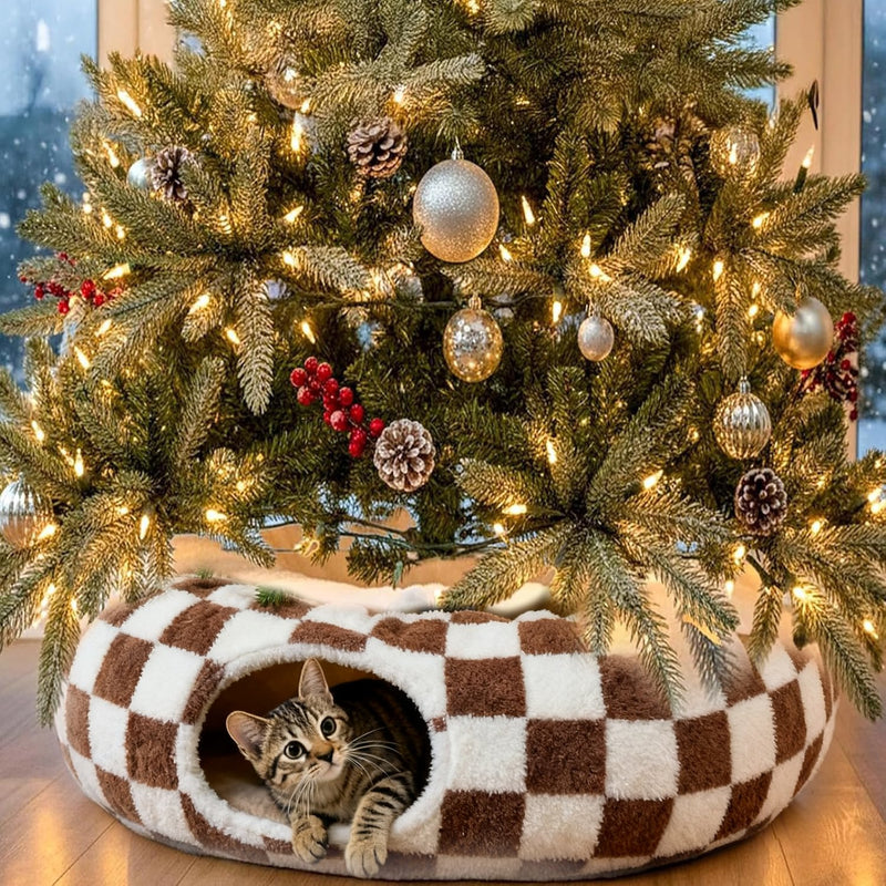 Cat Tunnel Christmas Tree Skirt - Cat Nest and Christmas Decoration 2-in-1