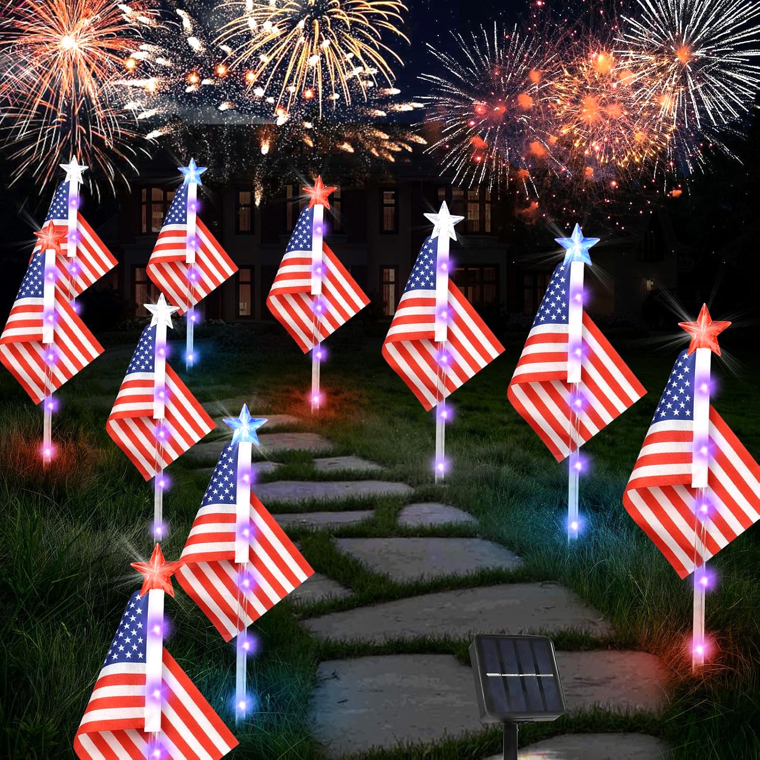 16 Pack American Flag Solar Lights Outdoor