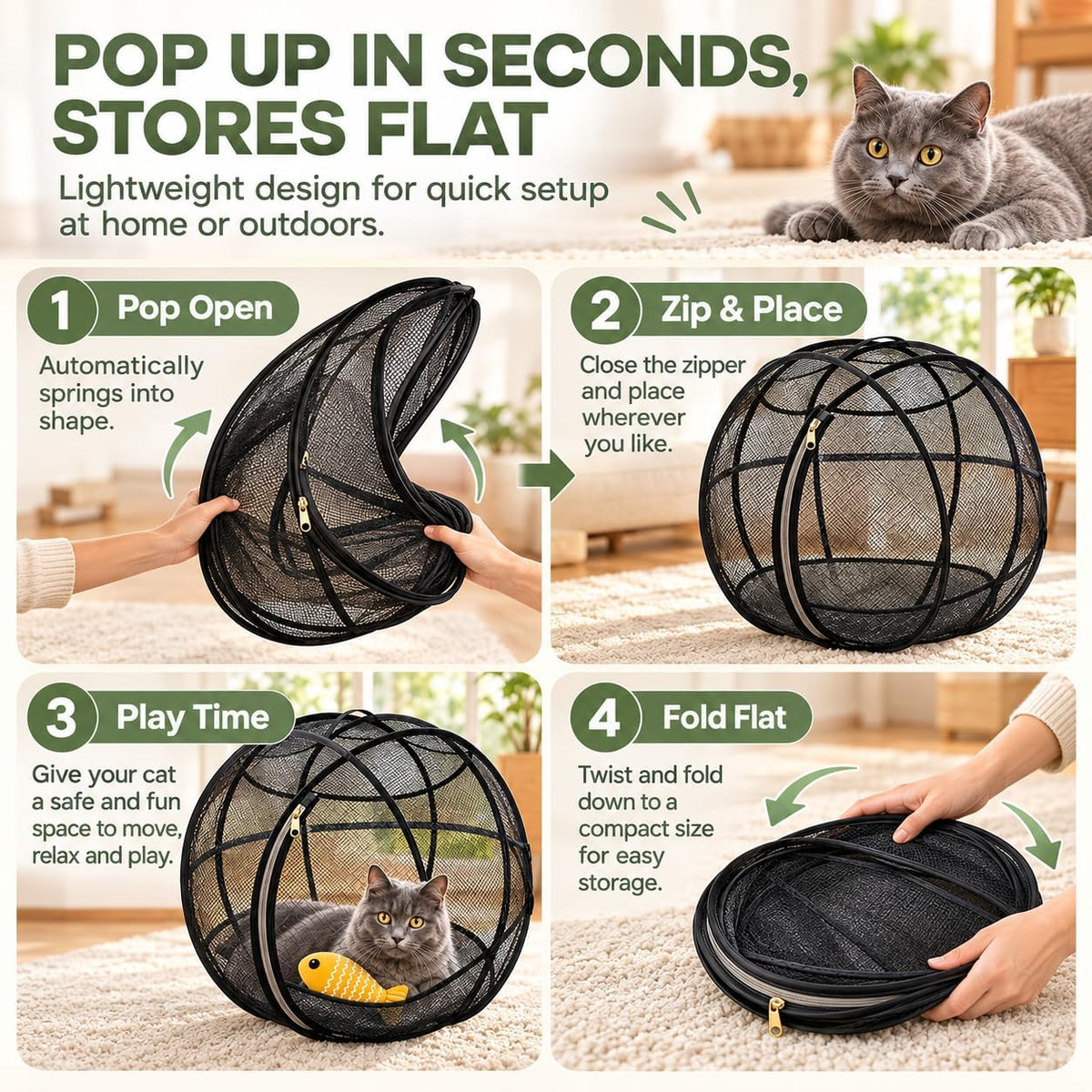 Rolling 360° Panoramic Cat Playpen, Cat Hamster Ball for Outside